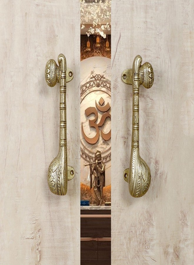Two Moustaches 7.5 Inches Brass Sitar Door Handle Pair,Brass Door Handle Pair,Main Door Handles,Handles for Wooden Doors,Temple Room Door Handles,Standard,Pack of 2 Handles - Pull Handle - Image 2